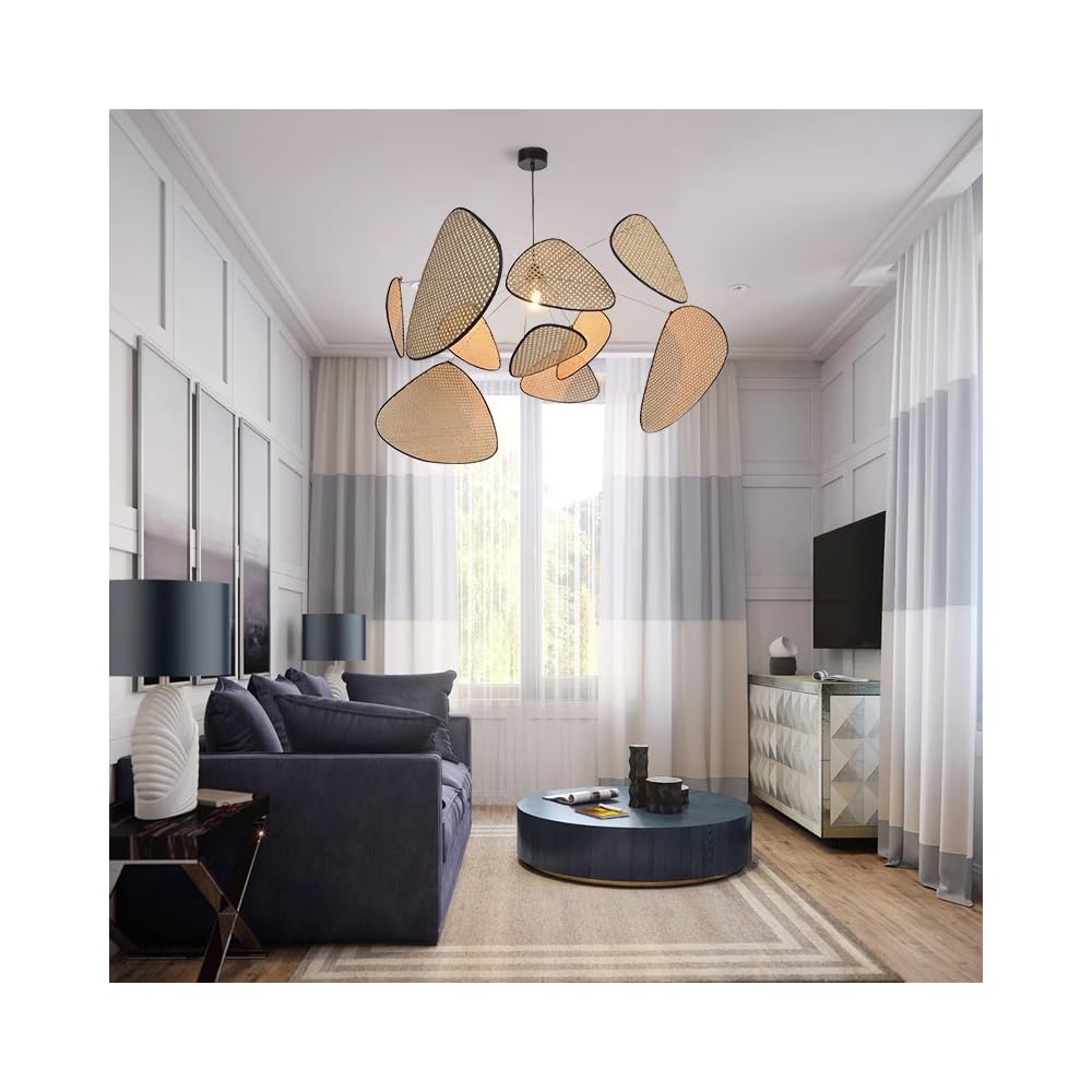 Lámpara Colgante de Ratán Lámpara Colgante Moderna para Comedor Sala de Estar Cocina Hotel BD408 E27 Max 40W (D80cm)
