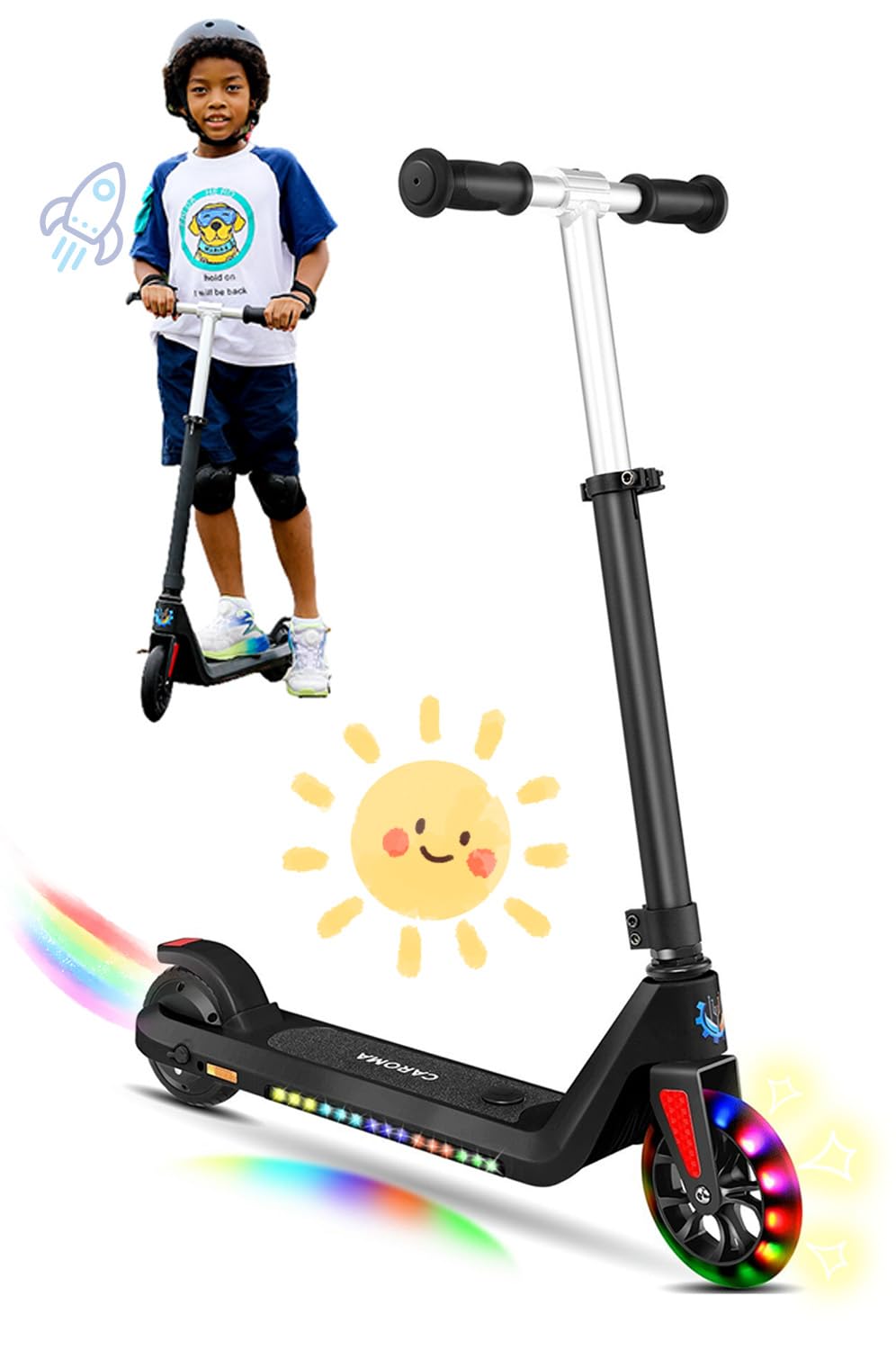 Caroma Electric Scooter for Kids Ages 6-14 150W 180W Motor 10 MPH Max Speed 7 Miles Adjustable Height