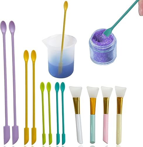 Szecl - Juego de 8 espátulas de silicona de doble extremo para resina epoxi, 4 piezas, cepillo mini espátula, espátula, espátula, espátula, espátula