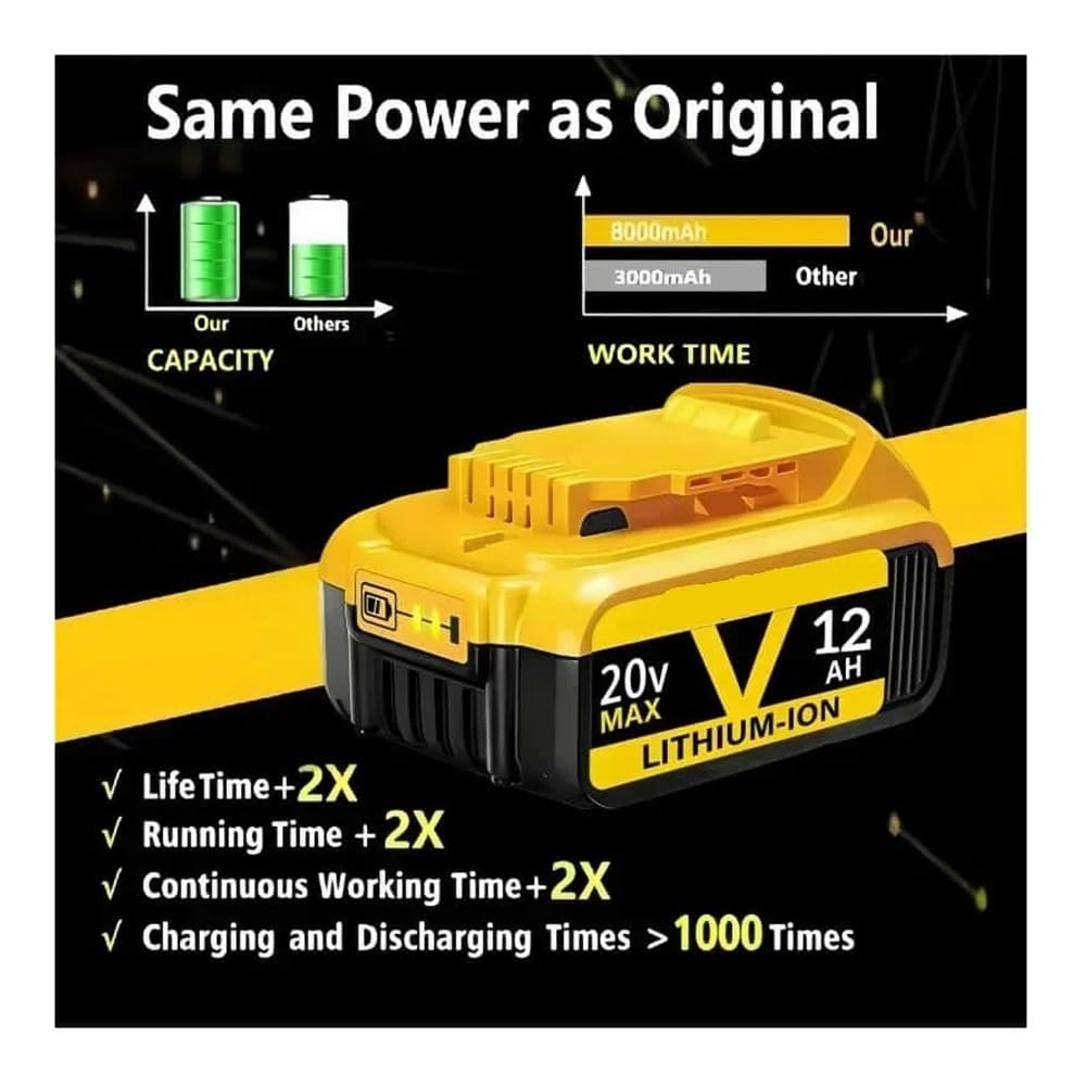 Batteria sostitutiva agli ioni di litio da 12000 mAh 20 V compatibile for utensili elettrici Dewalt DCB200 DCB206 DCB204(1PCS 8.0Ah battery)