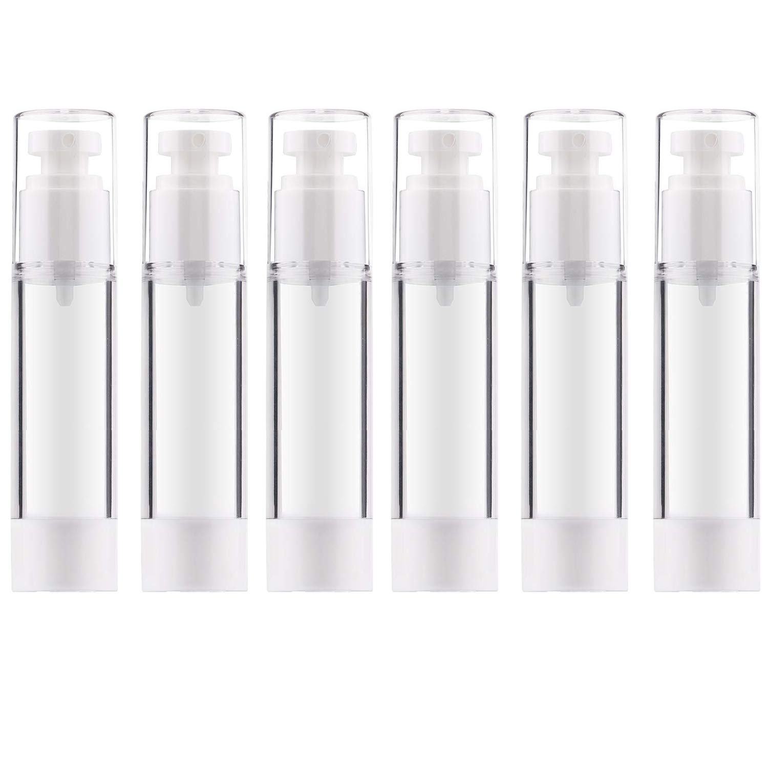 Alledomain Transparent 6Pcs 50Ml Airless Pump Bottle | Refillable Empty Clear Travel Lotion Pump Containers Dispenser/Vacuum Press Pump Bottles For Foundation, Essence, Lotion