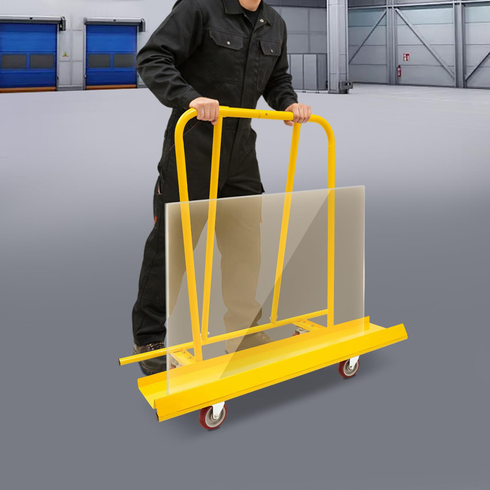 Plattenkarren 800kg Traglast Schwerlast Panelwagen für Trockenbau Baustelle | Schwerlast Plattenkarren mit Panel 4 Rädern für Gipskartonplatten und Holzplatten (Gelb)