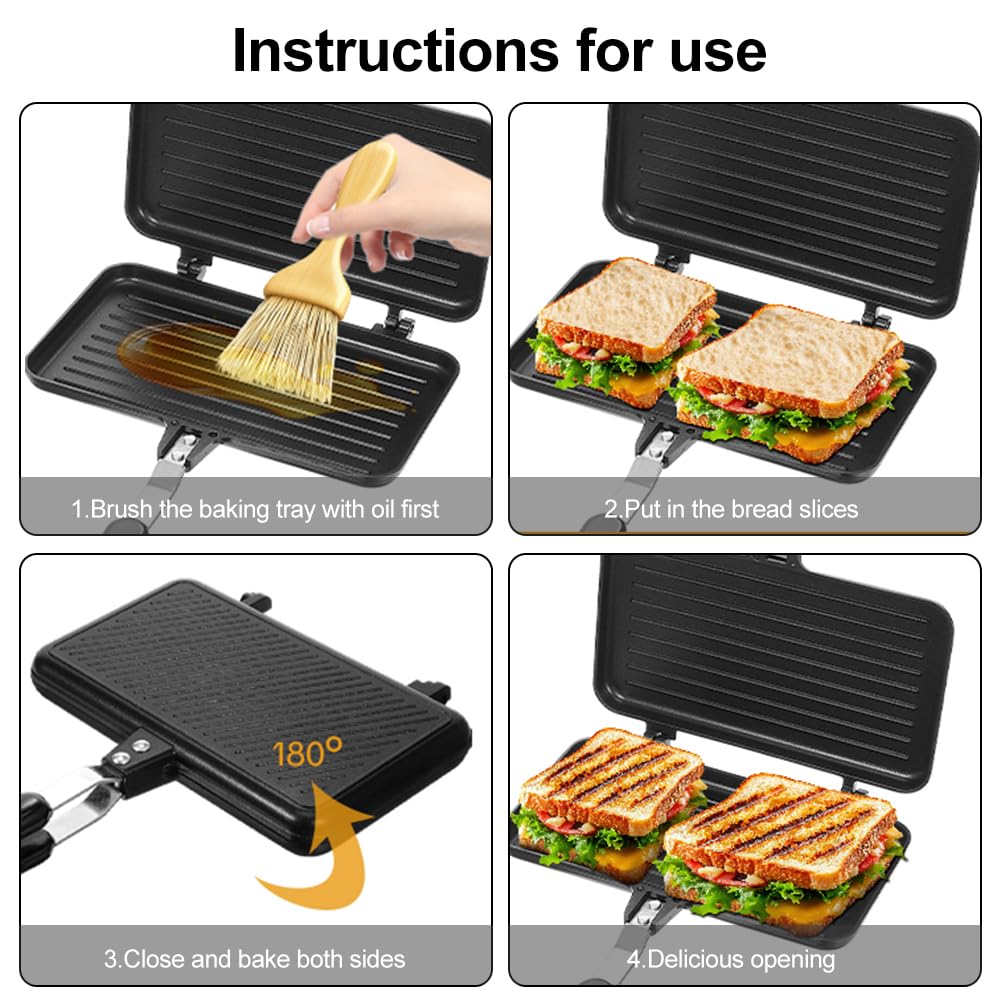 Sandwichmaker - Tostapane da campeggio, double face, in alluminio, per la cucina, la colazione