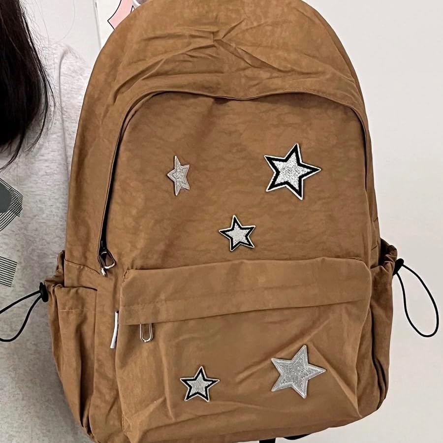 Miniatura 6 de Mochila Kawaii con bonitos accesorios, nailon impermeable, múltiples compartimentos y bolsillos externos (marrón)