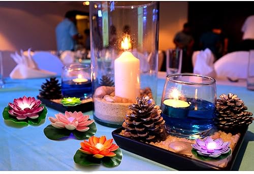 Miniatura 9 de Assaoy Luces flotantes para piscina, luz LED para estanque, accesorios divertidos para piscina, flores de loto, luces de piscina que flotan, lámpara