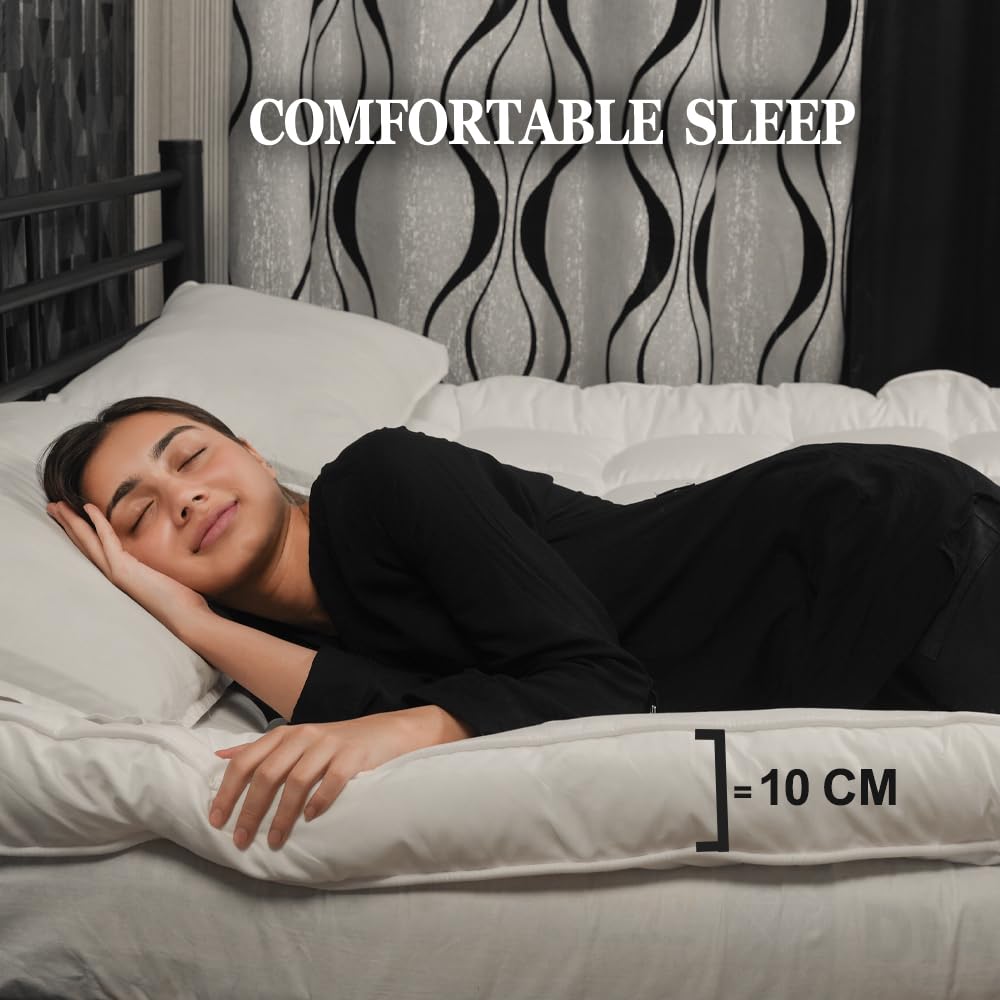 4AS Topper per materasso super morbido, per letto matrimoniale, imbottitura in microfibra da 1100 g/m², spessore extra 10 cm, con cinghie angolari elasticizzate, bianco (matrimoniale 137 x 190 cm)