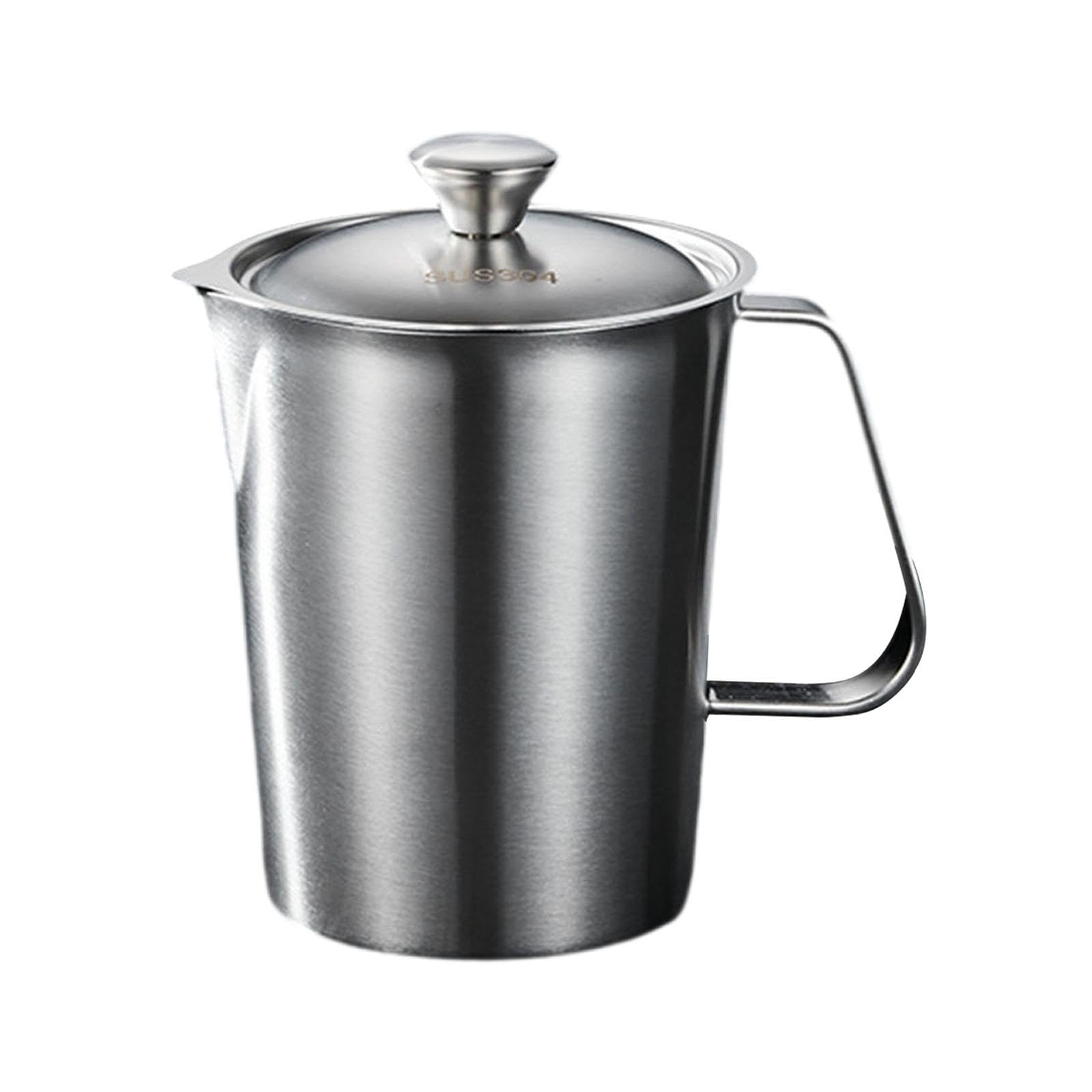 Messbecher Edelstahl Messbecher Behälter mit Deckel Milchaufschäumkanne Große Kapazität Küchenmischkrug mit Handgriff Präzise Skalierung für Aufschäum, 1500 Ml