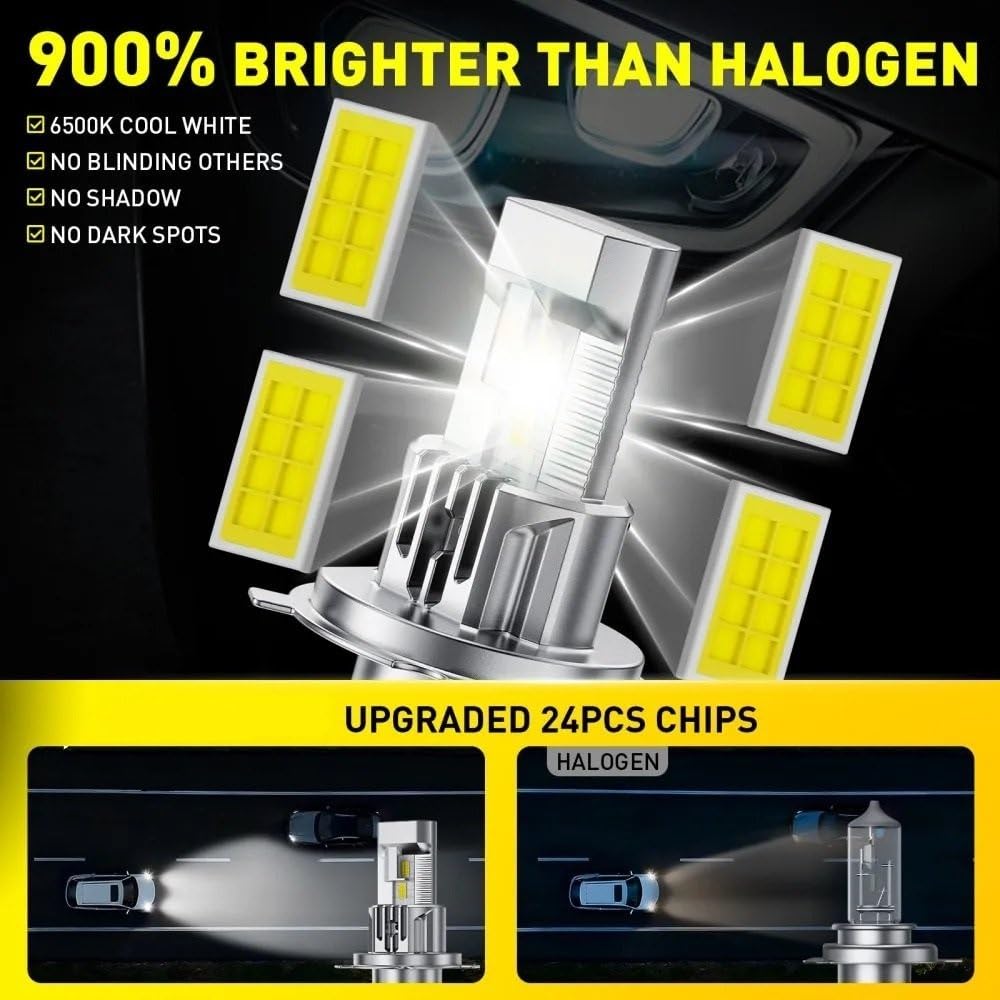 Światła drogowe Lampa LED H4 do żarówki samochodowej 9003 HB2 | Canbus Car Light Bezwentylatorowy Auto Motocykl 12V 6500K Światła