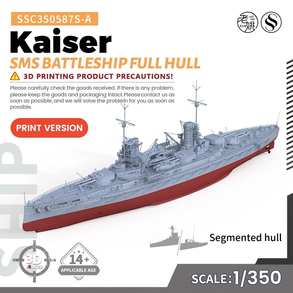 Niepomalowany model wojskowy 1/350 SMS Kaiser Battle Full Shell