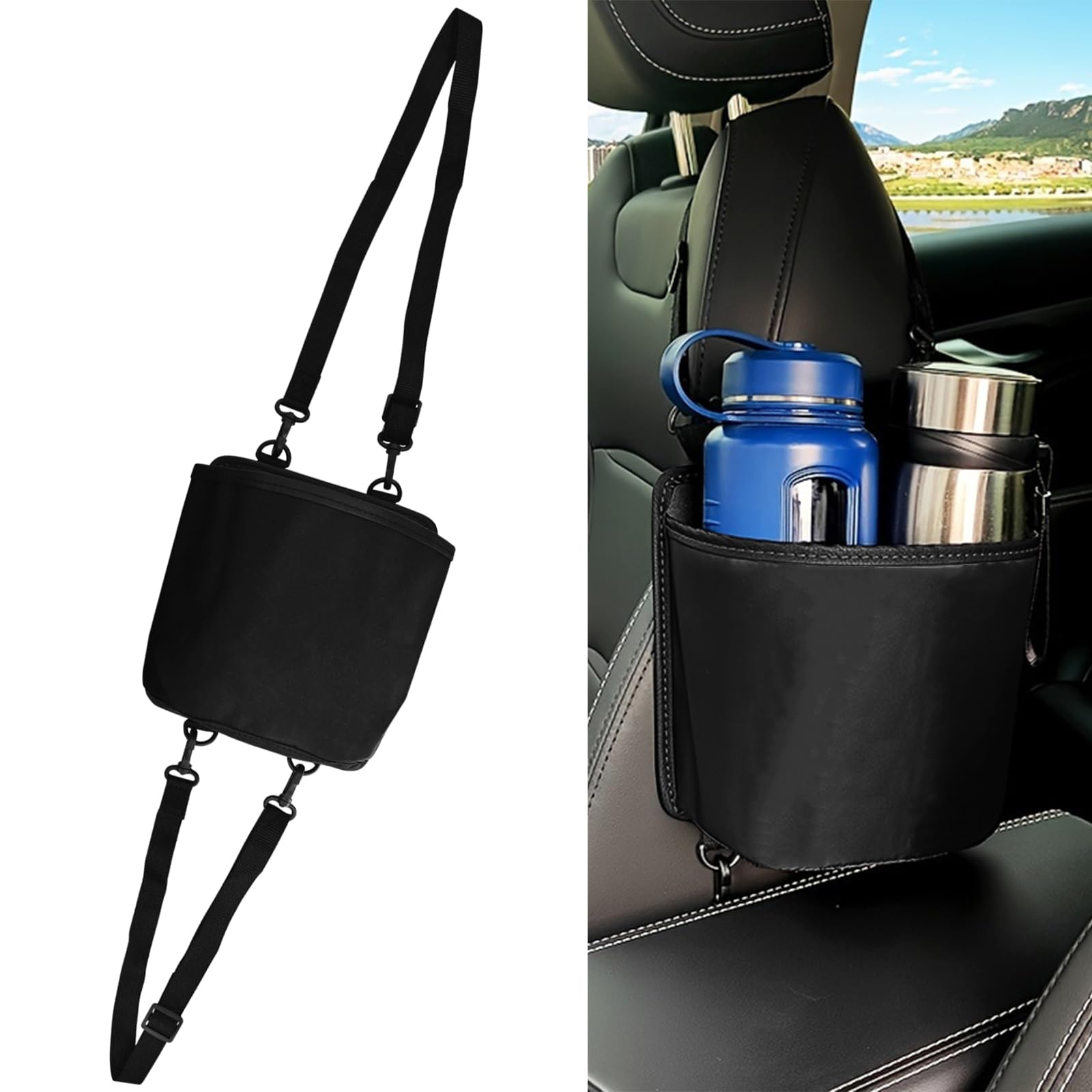 Hirificing Car Cup Holder Expander for Car Seat Side, Multifunctional Hanging Storage Bag for Water Bottle Cup and Drink at Back Seat, Large
