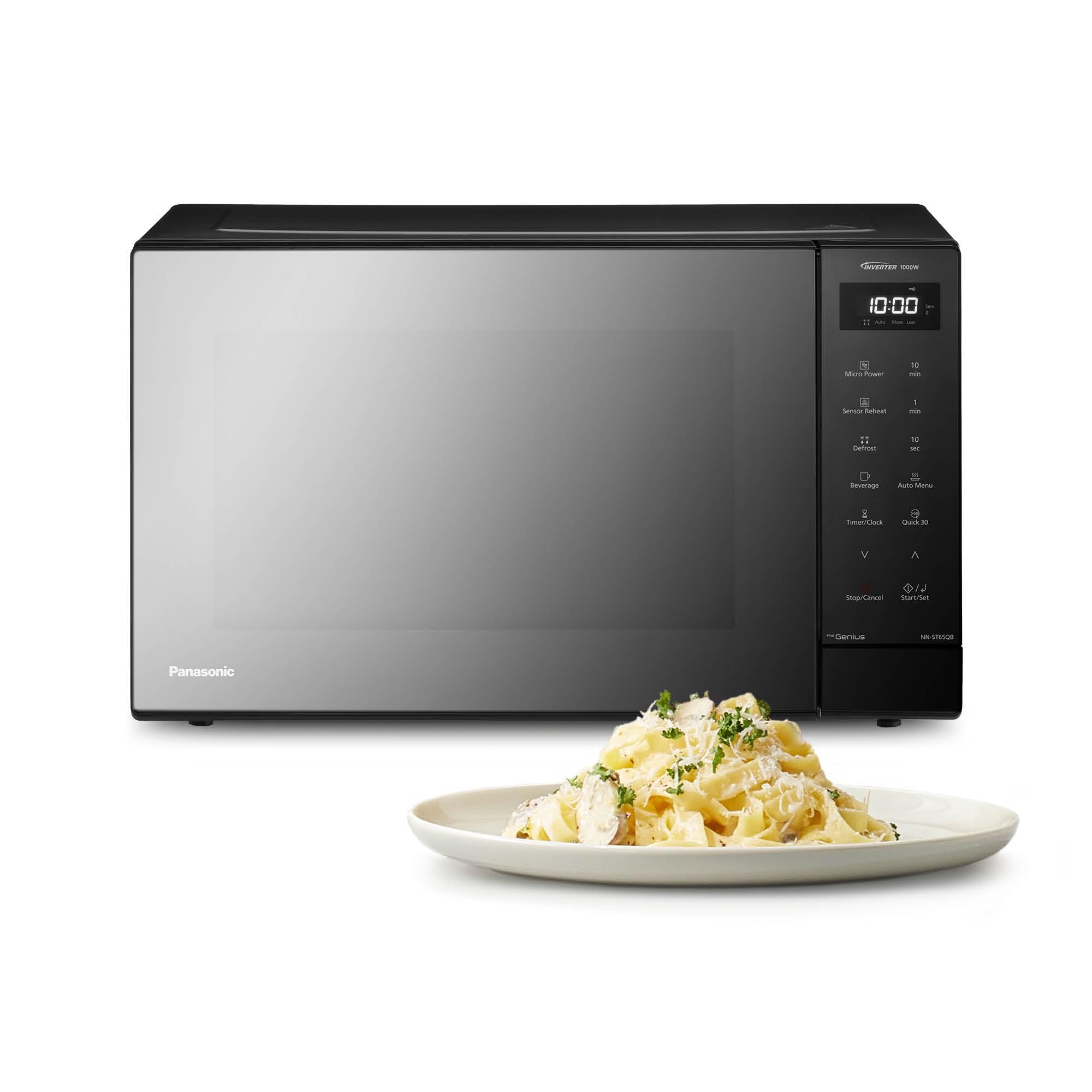 Panasonic NN-ST65QBEPG Microondas Solo Inverter 32L, 1000 Vatios Potencia, Tecnología Genius Sensor, 20 Programas Auto, Función Quick 30, Control Táctil, Plato Giratorio Grande, Negro