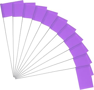 42pcs 2x3 inch Marking Flags with 13.8 inch Steel Pole Vinyl Stake Flags Lawn Flags Markers for Outside, Yard, Sprinkler, Construction, Sewers, Landscape, Survey, Pet Boundary (Purple)