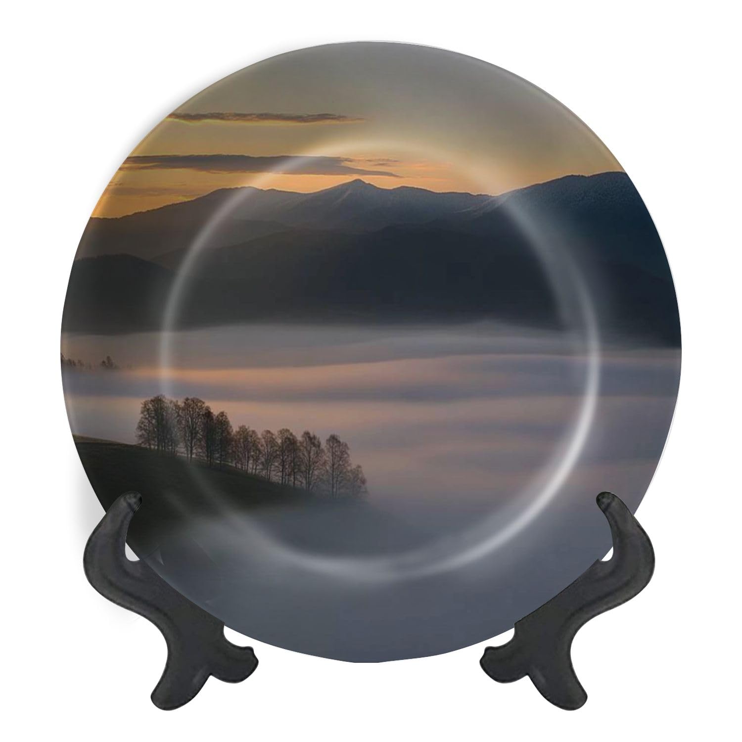 Decorative Plates for Display Beautiful Landscape Morning Fog DOI Samer dao Nan Province Thailand Gift Plates Ceramic Collections Plates Hanging Artwork for Living Dining Room Kitchen Souvenir