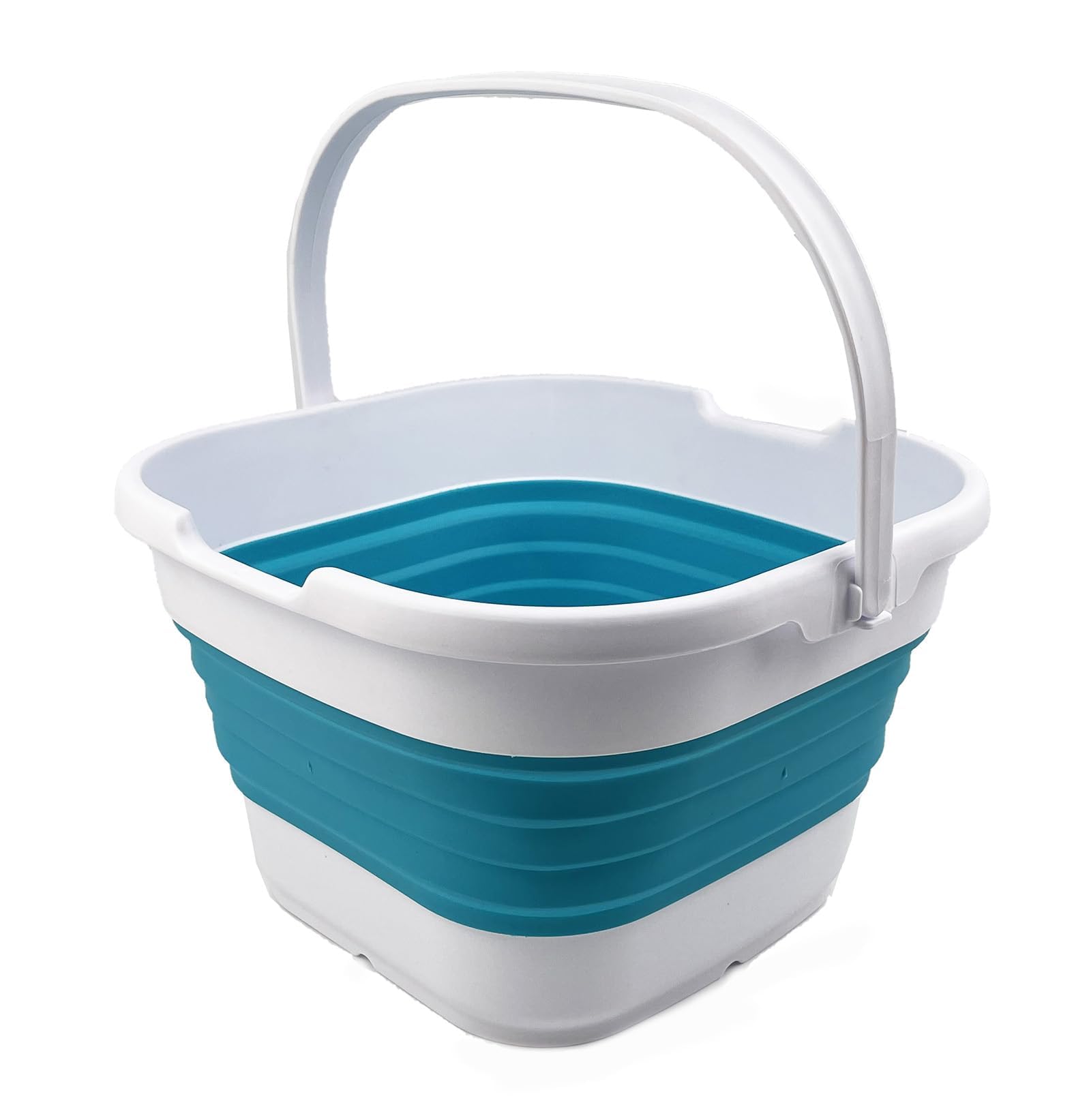 SAMMART 9.5L Collapsible Rectangular Handy Basket/Bucket (White/Ceramic Blue)