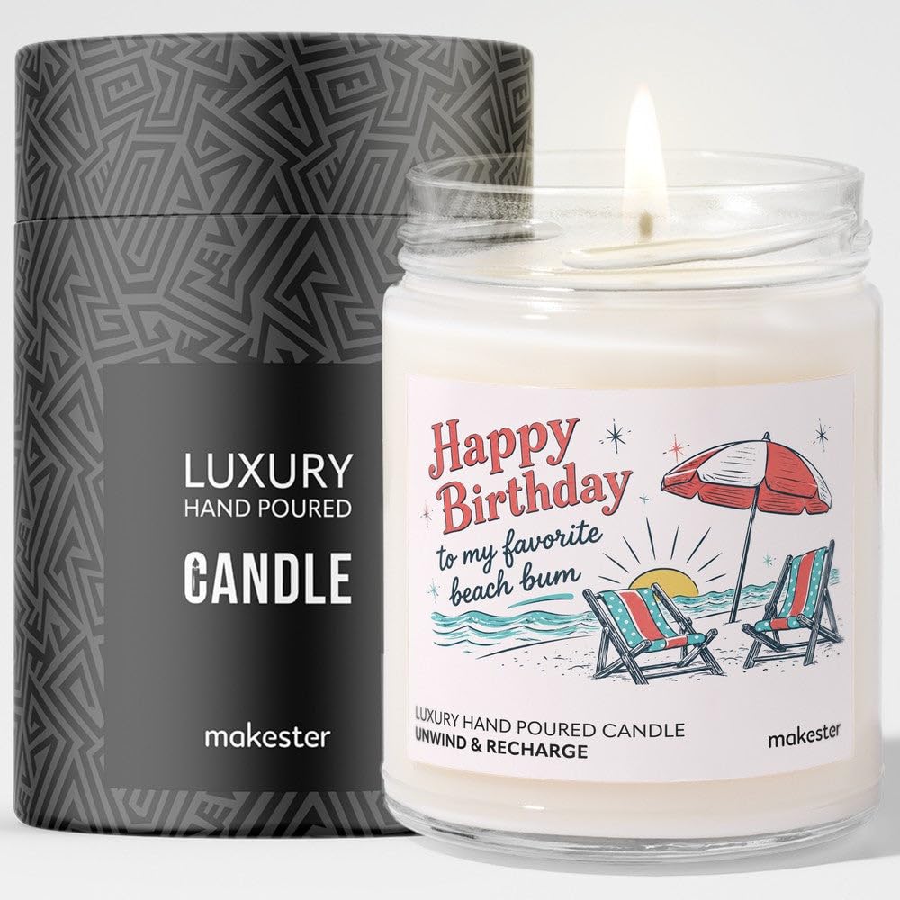 Birthday Gift for Beach Lover - Luxury Soy Wax Candle - Vanilla, Jasmine, Sugared Almond - Makester — image 1