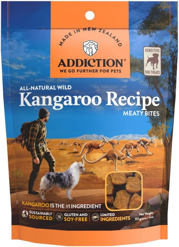 Meaty Bites All Life Stages Grain-Free Premium Kangaroo Dog Treats – High Meat Content, No Peas, No Fillers – Soft & Healthy Training Treats for Dogs, 4 Ounces