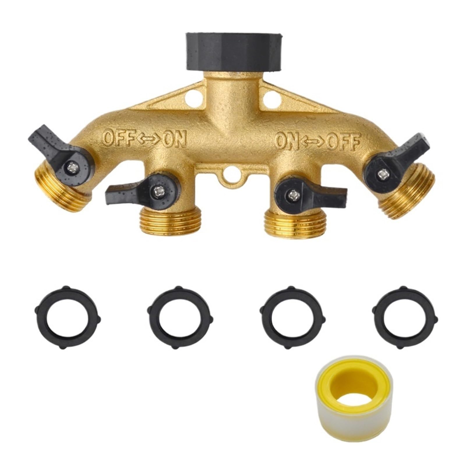 Compatible con conector divisor de manguera jardín latón resistente 3/4 ", adaptador espiga 4 válvulas, grifo for exteriores(Gold)