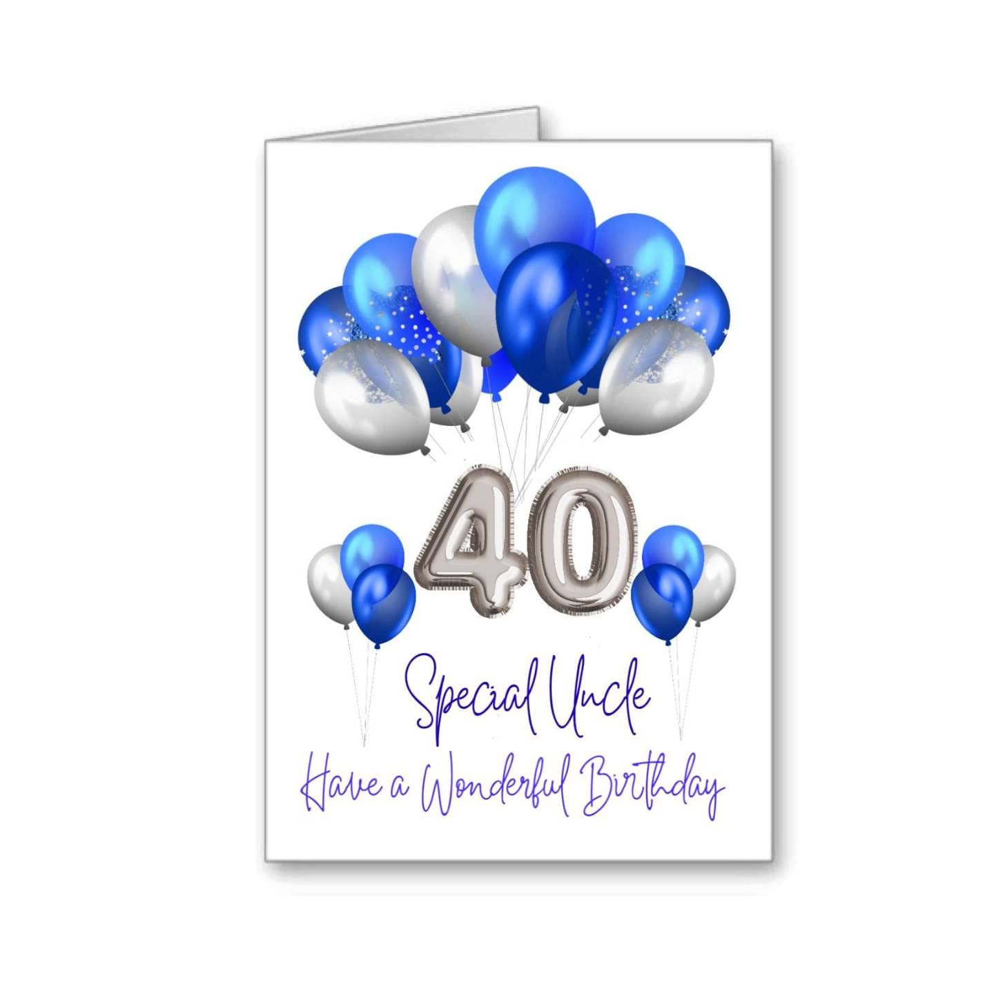 Uncle Happy 40th Birthday Card 40 age Balloons (envelope Included)
