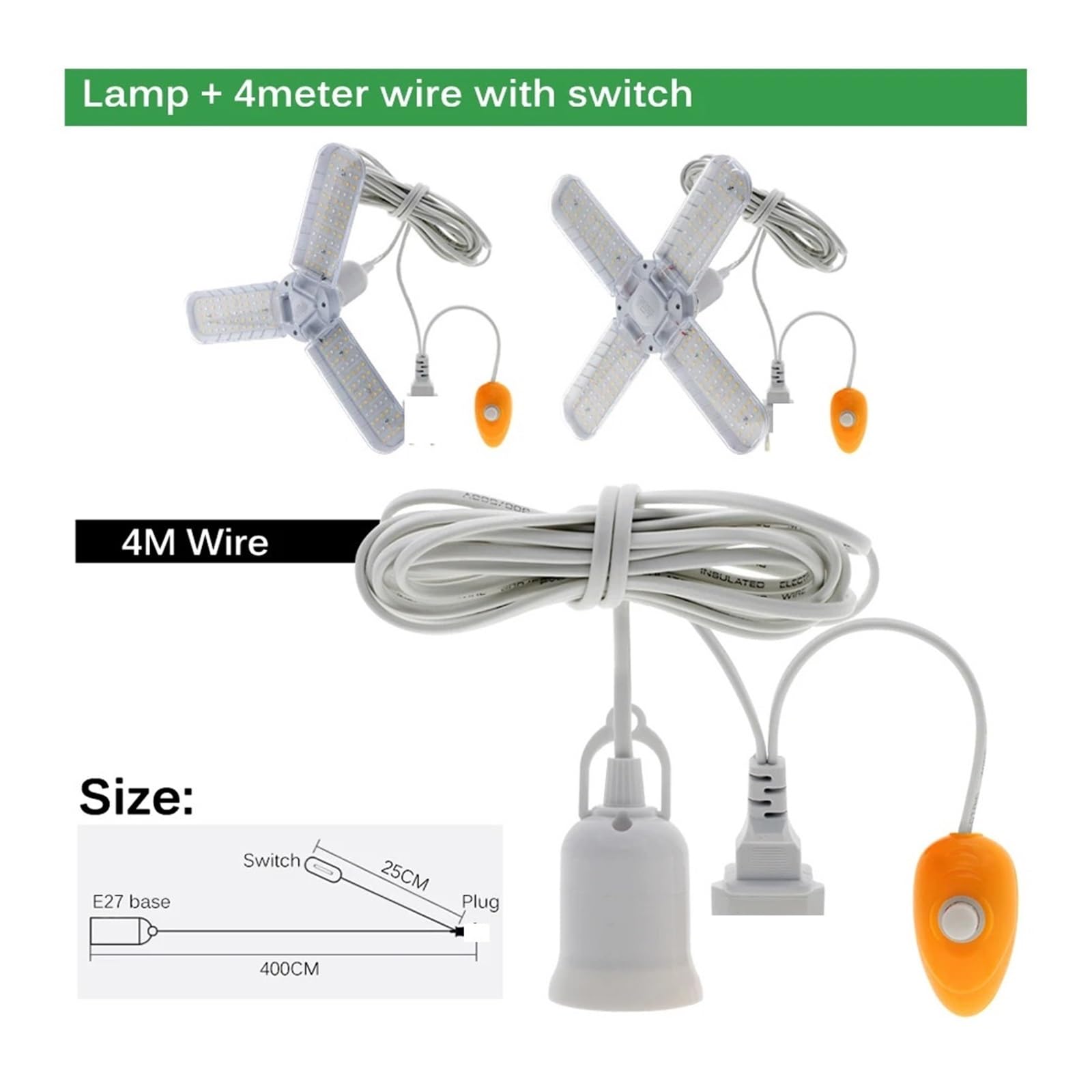 Grow Light, Luz LED plegable de 24W, 36W, 48W, espectro completo, E27, luz for cultivo de plantas, Bombilla Phytolamp for plantas de interior, plántulas de flores(24W-Only lamp)