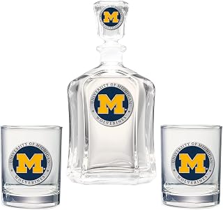 Heritage Pewter Michigan Decanter with 2 Glasses Combination Set | 24 OZ Pourer with 2 Double Old-Fashioned Glasses | Expertly Crafted Pewter Glass