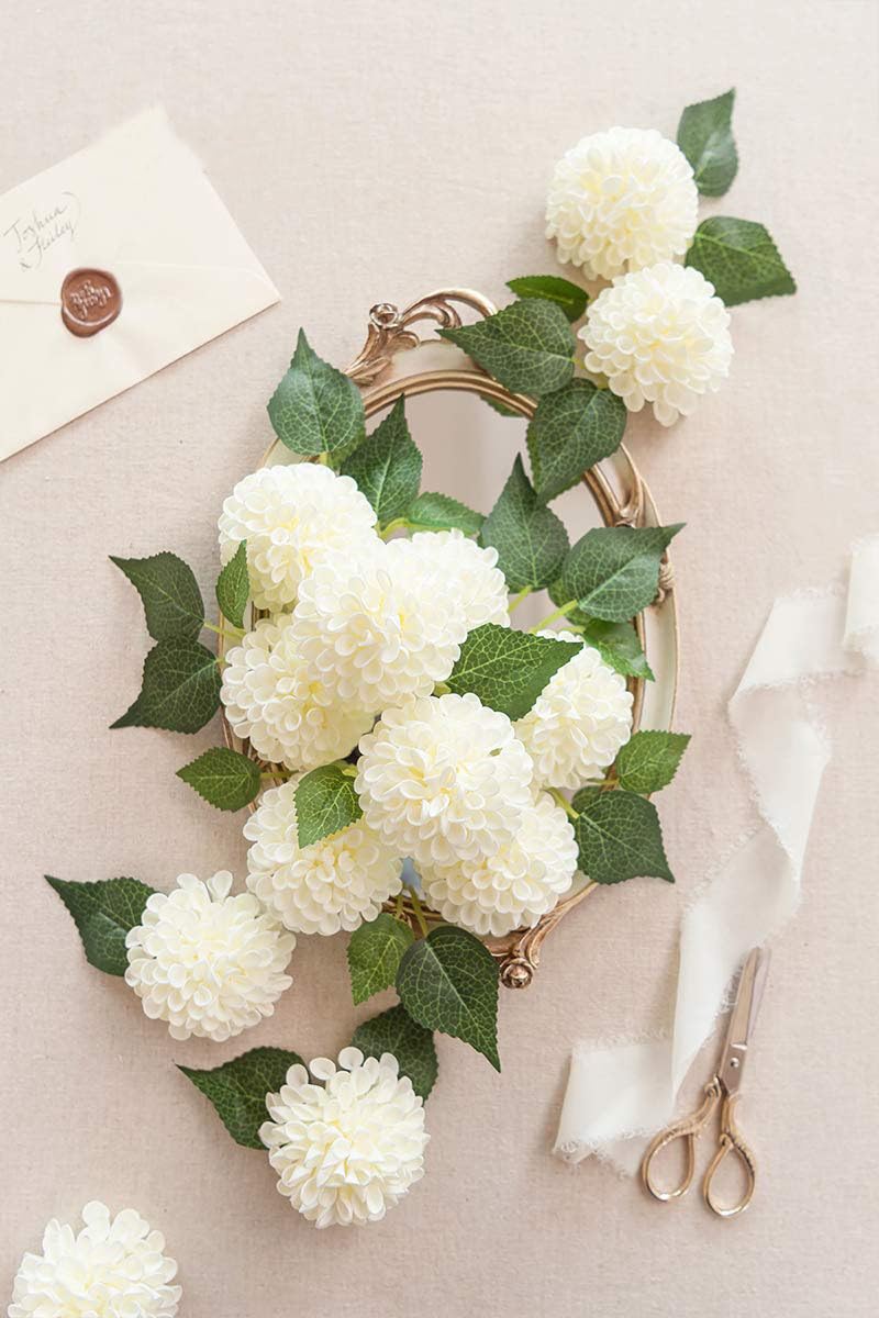 FLCSIed Artificial Dahlia Flowers 25pcs Real Looking Foam Fake Roses with Stems for DIY Wedding Bouquets White Bridal Shower Centerpieces Floral Arrangements Party Tables Home Decoration … (Ivory) - Image 4