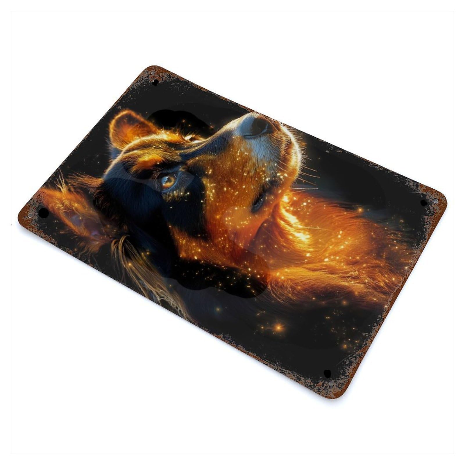 Golden Australian Shepherd Dog Portrait Rust Effect Tin Sign 11.8"x7.9", Industrial Home Decor for Garage, Bar And Workshop Decor