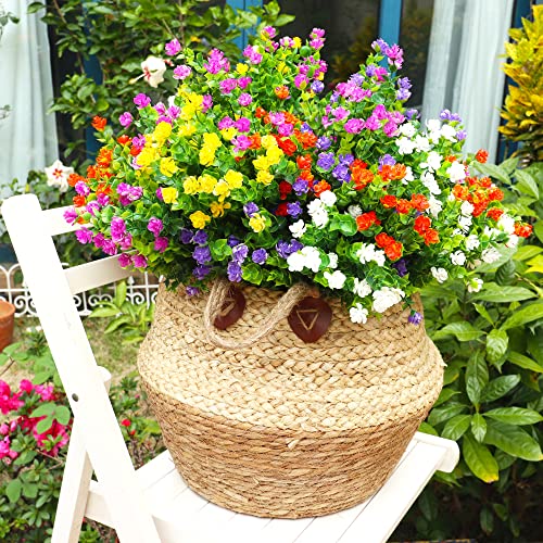 Yibukiy 20 Bundles Artificial Flowers Outdoor Fake Flowers, Uv Resistant No Fade Faux Plastic Greenery Shrubs Plants For Hanging Garden Porch Window Box Outside Decoration,Home Indoor Decor, 5 Colors #TOP4