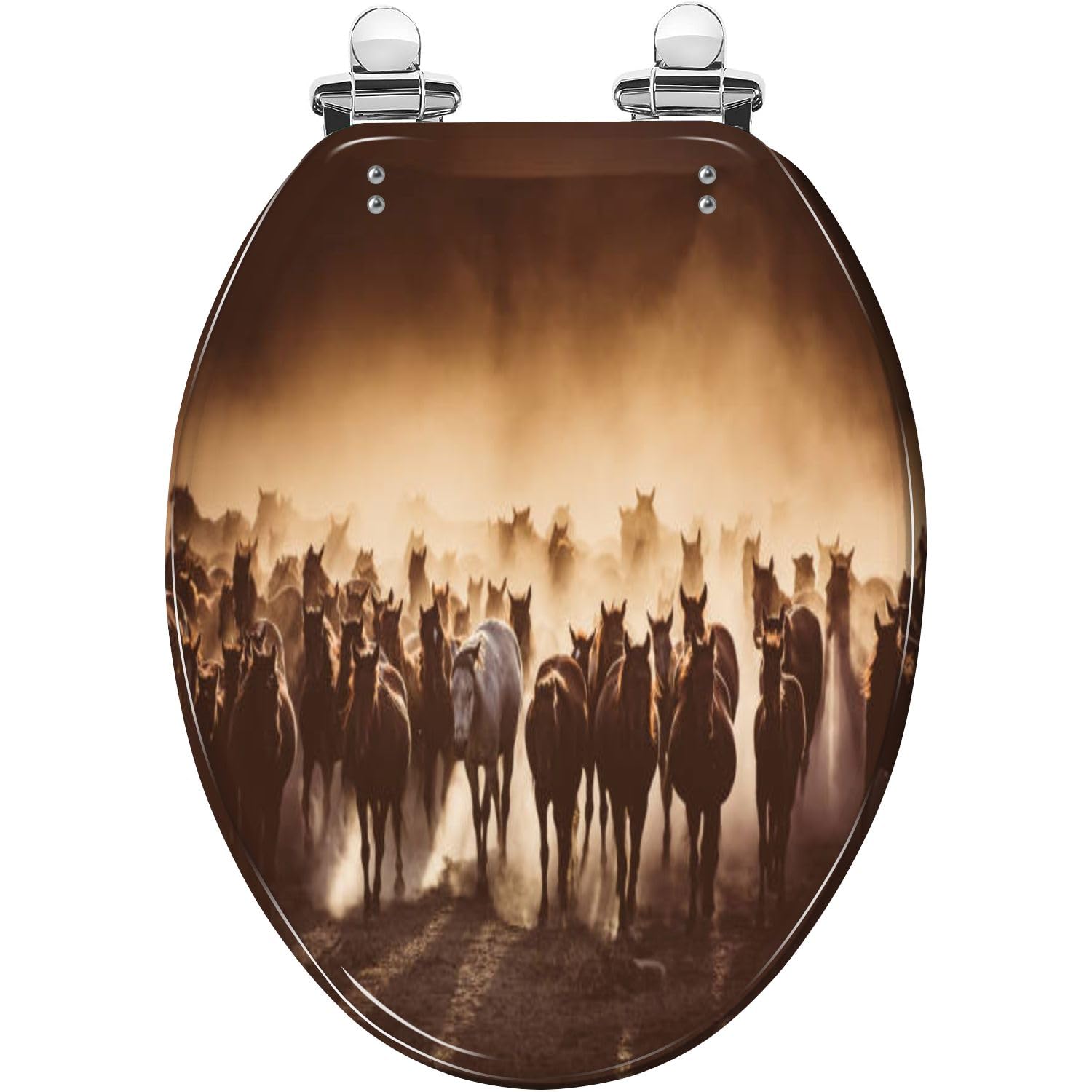 Elongated Toilet Seat Herd Wild Horses Running Dust Resin Toilet Seat Quietly Slow Close with Quick-Release Hinges Toilet Seat with Cover Easy to Clean Install