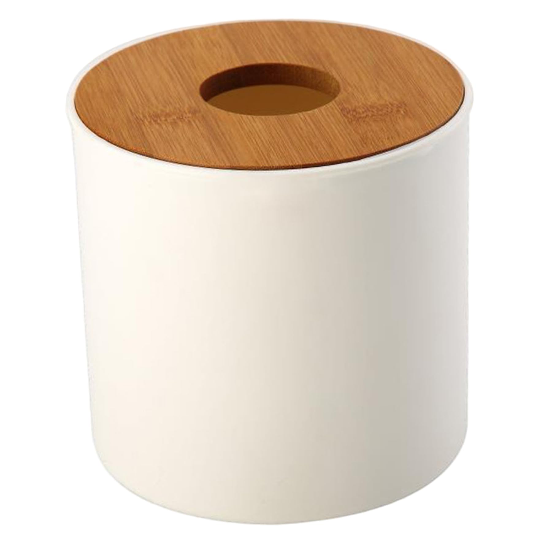 Hbbgdiy White Round Tissue Holder Toilet Paper Roll Cover With Removable Bamboo Lid, Waterproof Plastic Box For Bathroom, Kitchen, Bedroom & Office