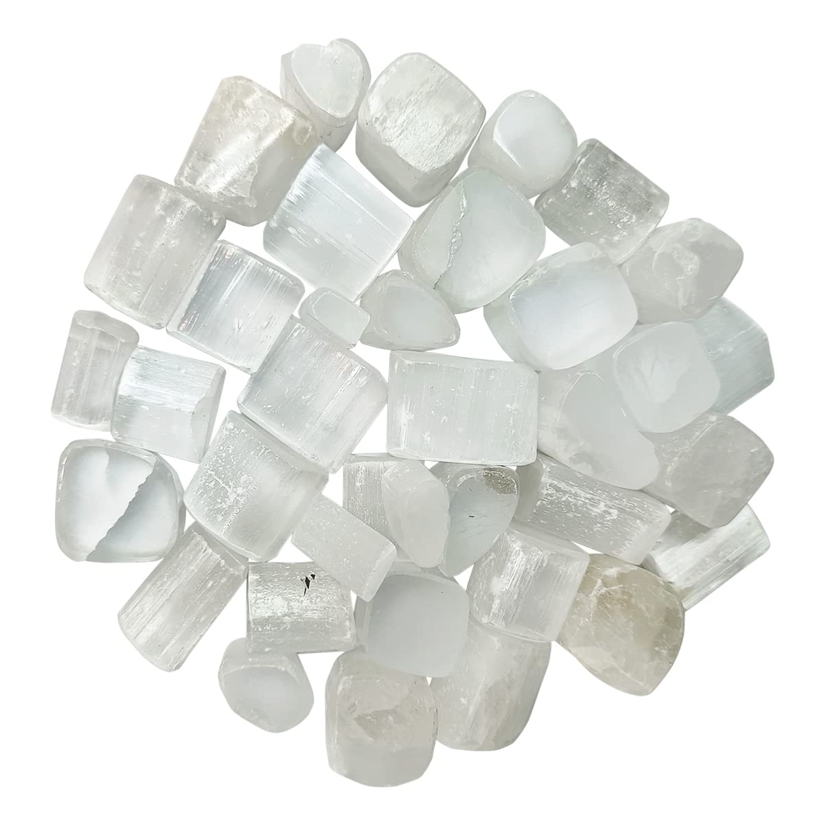 Natural Selenite Tumble 2-4 Pcs Healing Crystals for Cleansing Energy, Spiritual Protection & Mental Clarity | Polished Pebble Stones Gemstone for Home Decor, Aquarium & Spiritual Gifting (50 Gm)