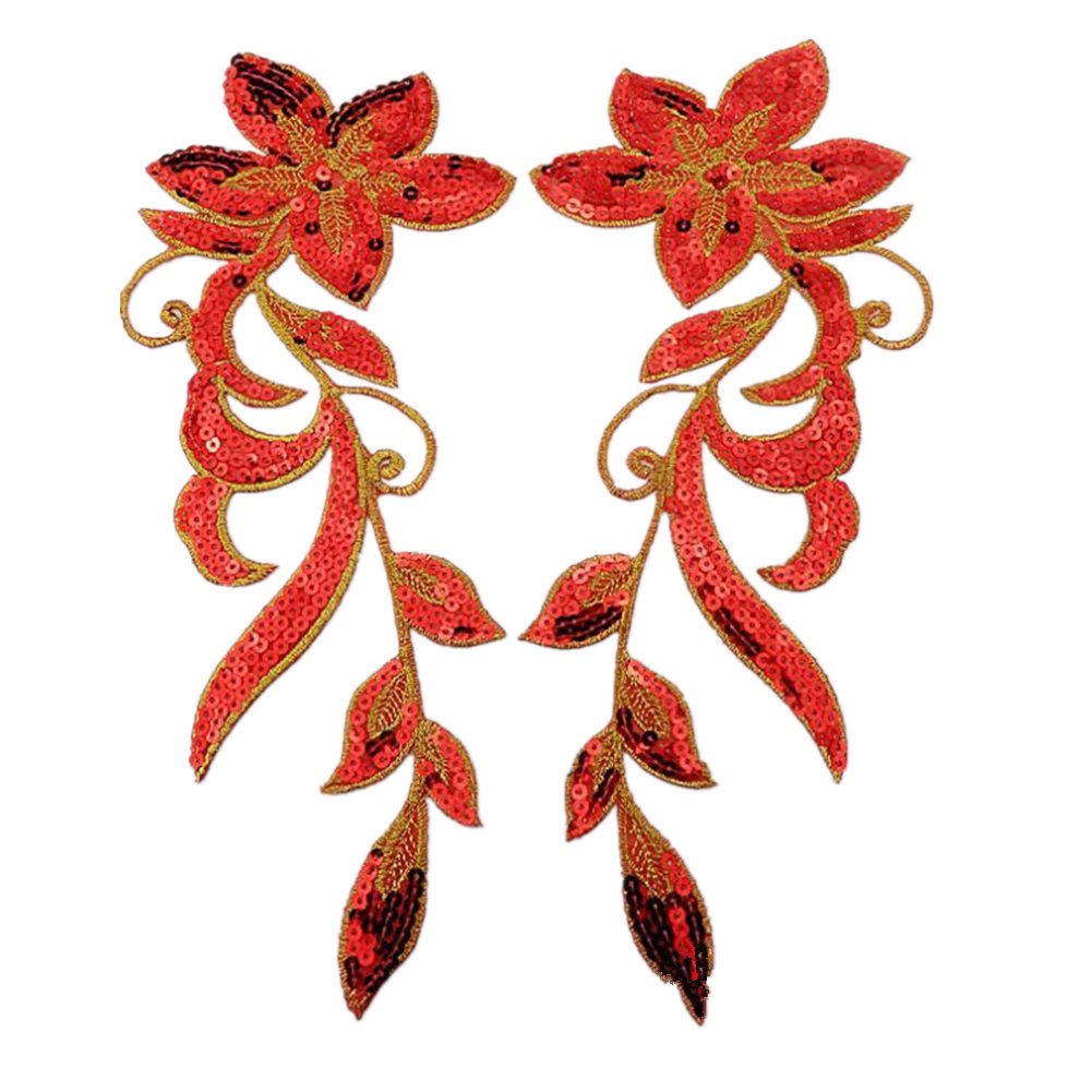 Apliques para ropa, Parches bordados de tela flores, hierro bordado en apliques lentejuelas parches(Red)