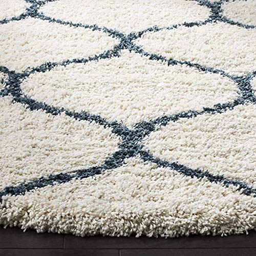 Image of Handwoven Microfibre 3D Rug for Living Room (Ivory & Teel Blue, 6 X 6 Feet (Round), Microfibre)