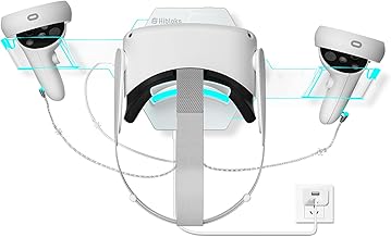 HiBloks RGB Wall Mount Charging Station for Meta/Oculus Quest 2 Accessories, Magnetic Controller & Headest Charger with 2 Rechergeable Batteries, Battery Cover and USB-C Charger Cable