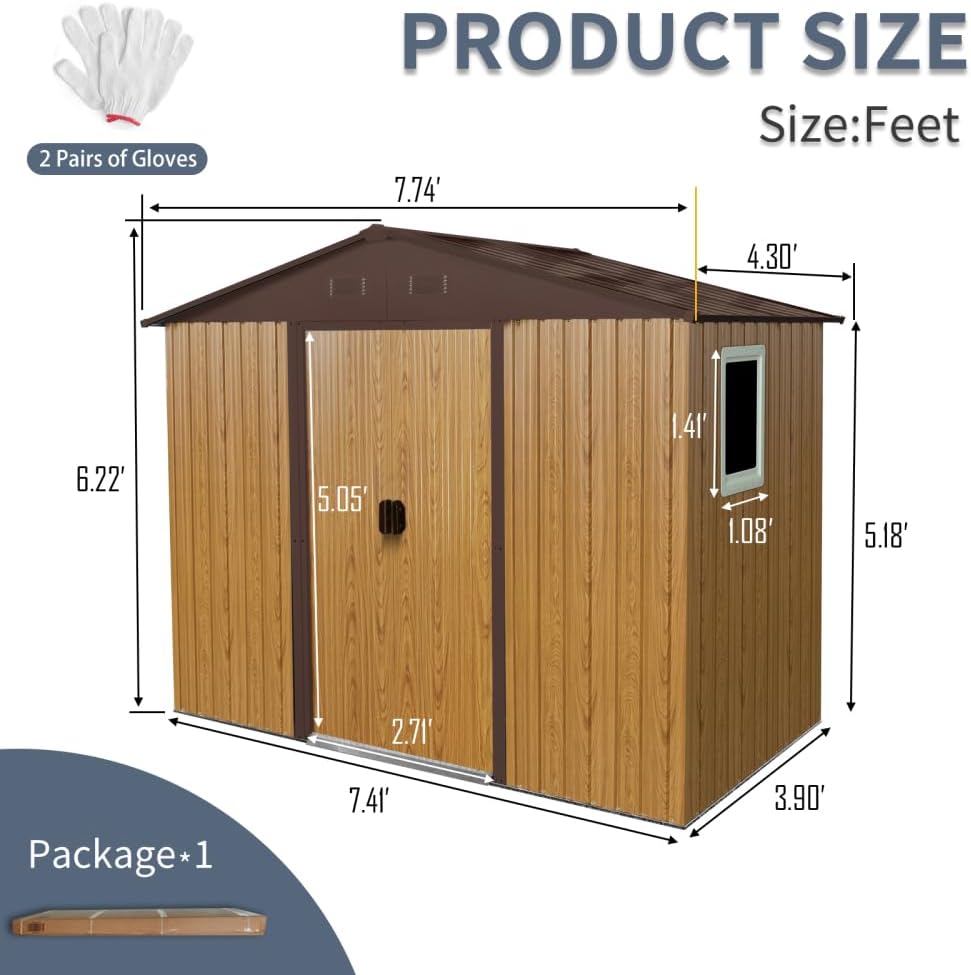 8 ft. x 4 ft. Outdoor Metal Storage Shed with Window, Lockable Door, Sloped Roof & Prevents Rust, Includes Metal Foundation for Backyard, Patio, Lawn Garden Tools