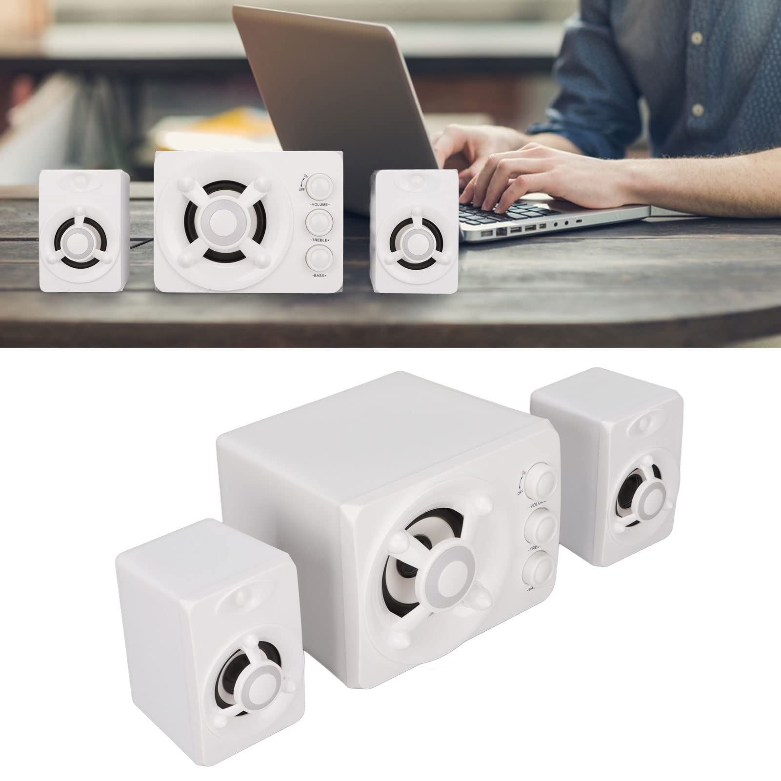 Cryfokt Głośnik Komputerowy Subwoofer Stereofoniczny Zasilany Przez USB Multimedialny Głośnik Przewodowy z Oświetleniem LED RGB do Laptopa PC, Mały System Subwooferów 2.1 do Gier (Nowa wersja w