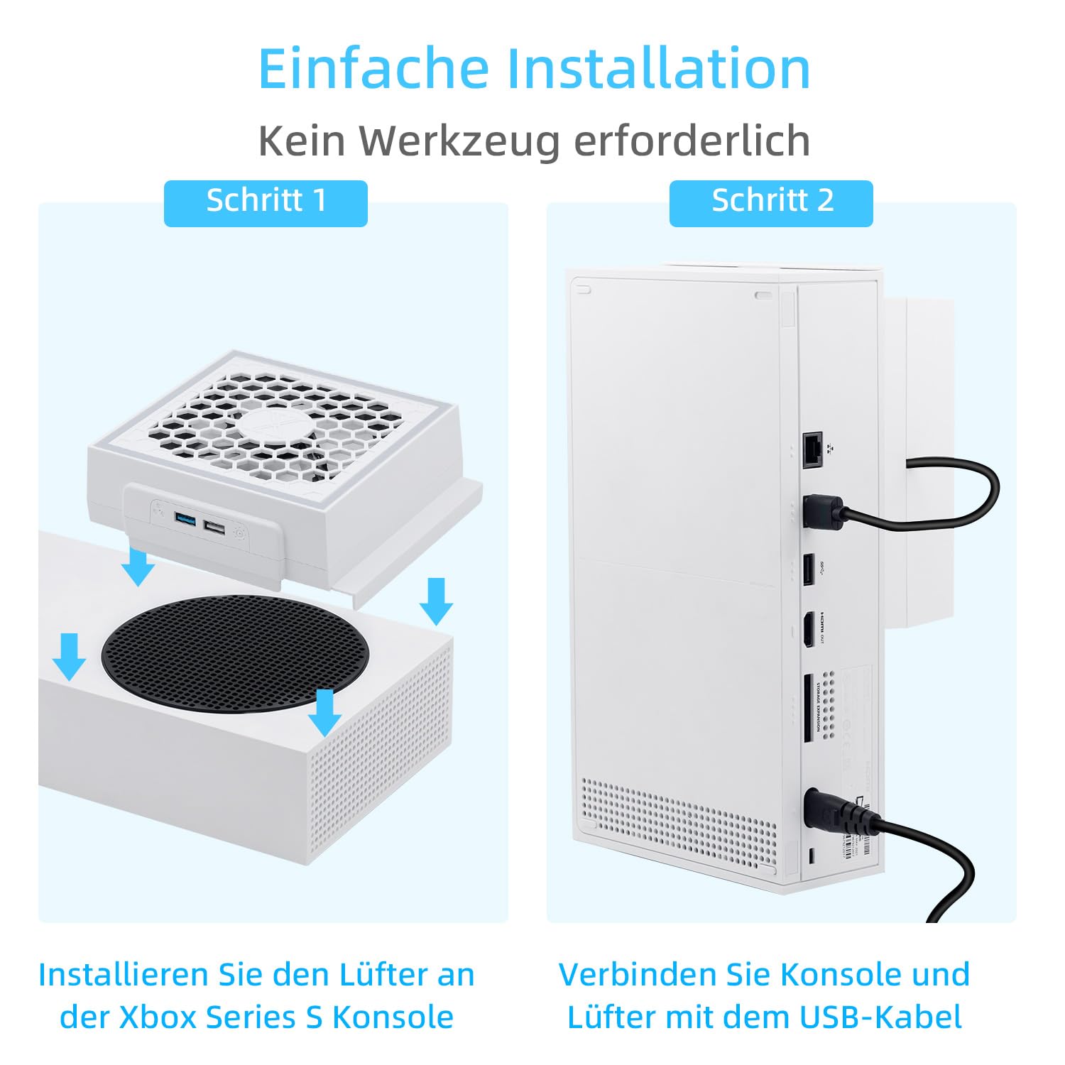 Mcbazel Lüfter für Xbox Series S, RGB LED Display, Low Noise, 2 Extra USB Ports, 3 Stufen Einstellbare Geschwindigkeit Externer Kühler Lüfter nur für Xbox Series S Konsole