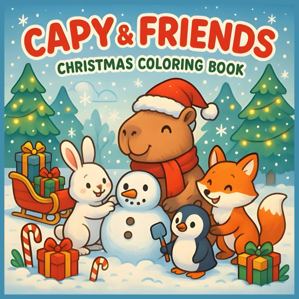 Capybara & Friends: Christmas Coloring Book of Holiday Moments, Animal Friendship, Furry Smiles, Snowflakes, for Kids Teens Adults