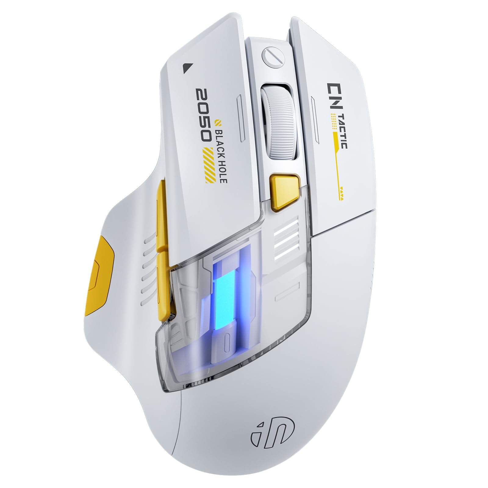 INPHIC A9 Explorer Bluetooth-Maus, Dual-Mode Bluetooth 5.0/2.4G, 2400 DPI, sichtbare Batterieanzeige, RGB-Maus für Laptop, Weiß