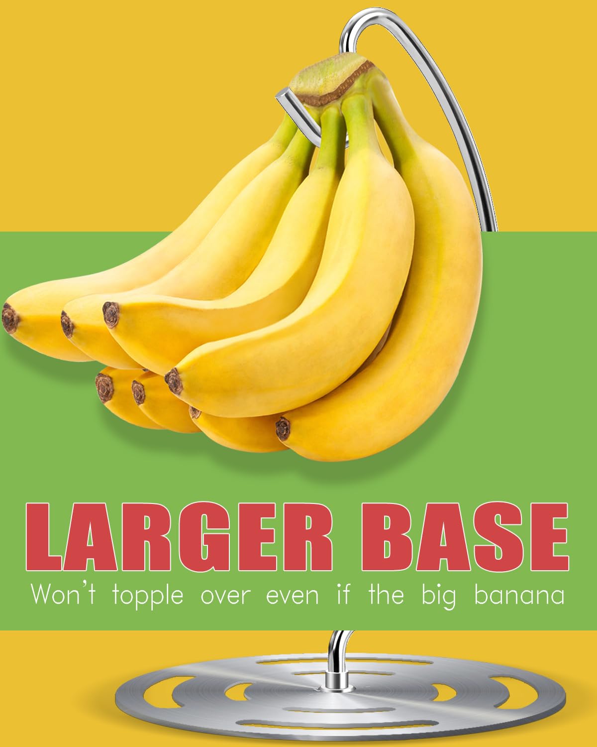 Coopenju Banana Holder Stand Stainless Steel, Modern Banana Tree Hanger with Larger Base & Won't Topple Over, Banana Hanger Rack for Any Kitchen Countertop (?Silver)