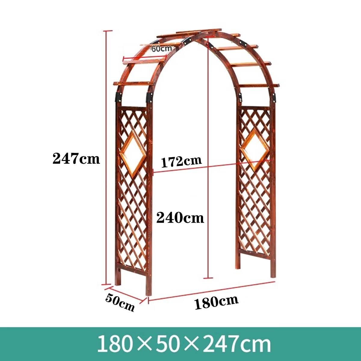 Drewniany łuk ogrodowy, wytrzymała, ślubna, różana, pergola, bardzo szeroka, 180 cm, brązowa