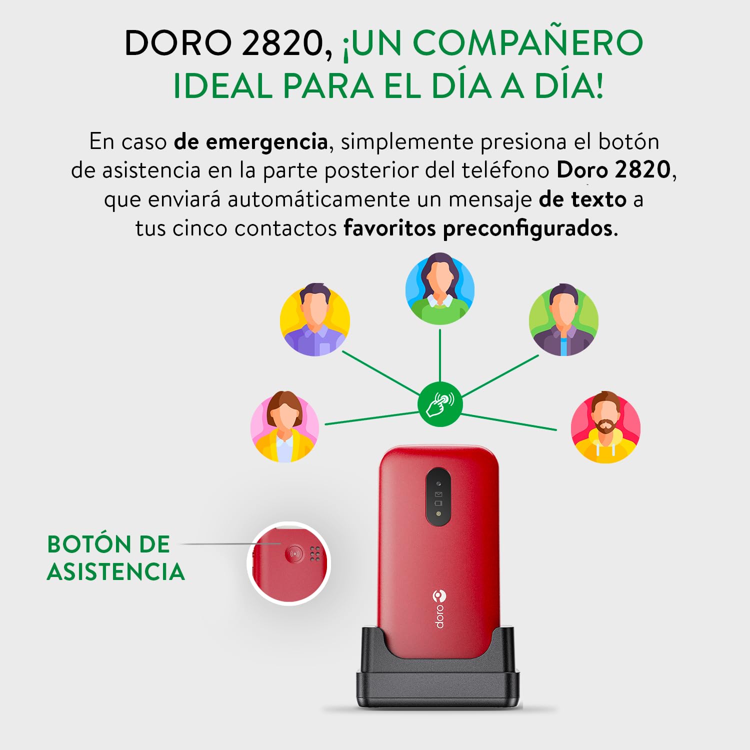 Doro 2820 4G - Teléfono móvil con Tapa desbloqueada para Personas Mayores, con Grandes Teclas parlantes – Cámara – Bluetooth – Tecla de Asistencia – Teléfono básico sin Internet