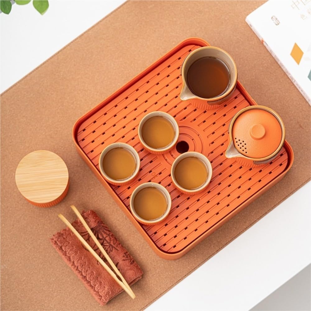 Pojemniki do Przechowywania spiżarni Ceramic Tea Storage Jar Travel Portable Tea Set Outdoor Carry-On Bag Office Tea Cup Tea Cup Camping Travel Set Pojemniki Ceramiczne na Herbatę, Kawę, Mąkę, Cukie(A