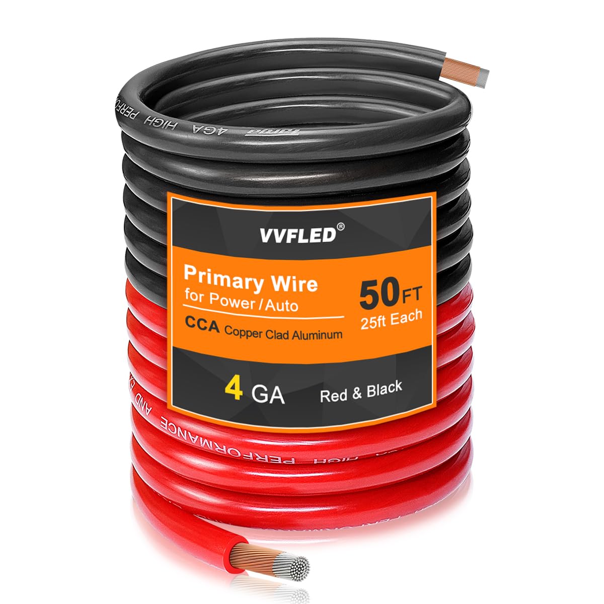 VVFLED 4 Gauge CCA Wire, (25ft Black+25ft Red) Automotive Wire Car Audio Battery Cable, Power/Ground Welding Cable, 4AWG Electrical Wire for Audio RV RC Trailer Speaker Amp 12V VVFLED 4 Gauge CCA Wire, (25ft Black+25ft Red) Automotive Wire Car Audio Battery Cable, Power/Ground Welding Cable, 4AWG Electrical Wire for Audio RV RC Trailer Speaker Amp 12V