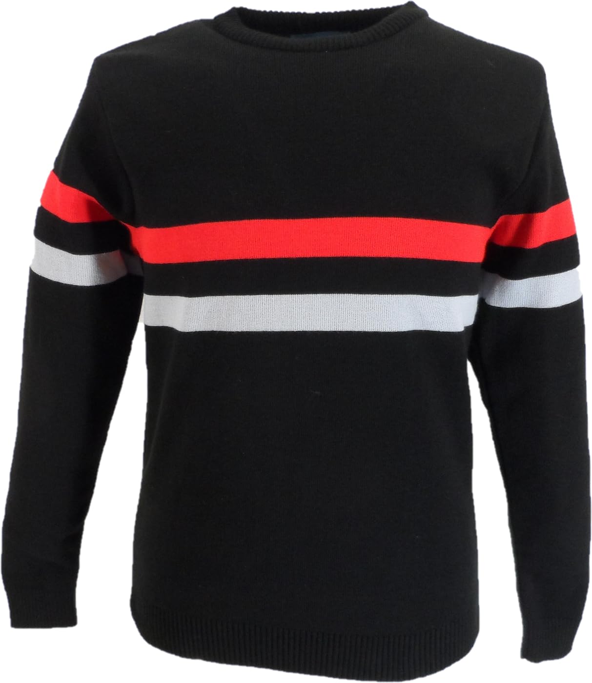 Mazeys Mens Horizontal Stripe Knitted Jumper (UK, Alpha, 3XL, Regular, Regular, Black/Red/Grey)
