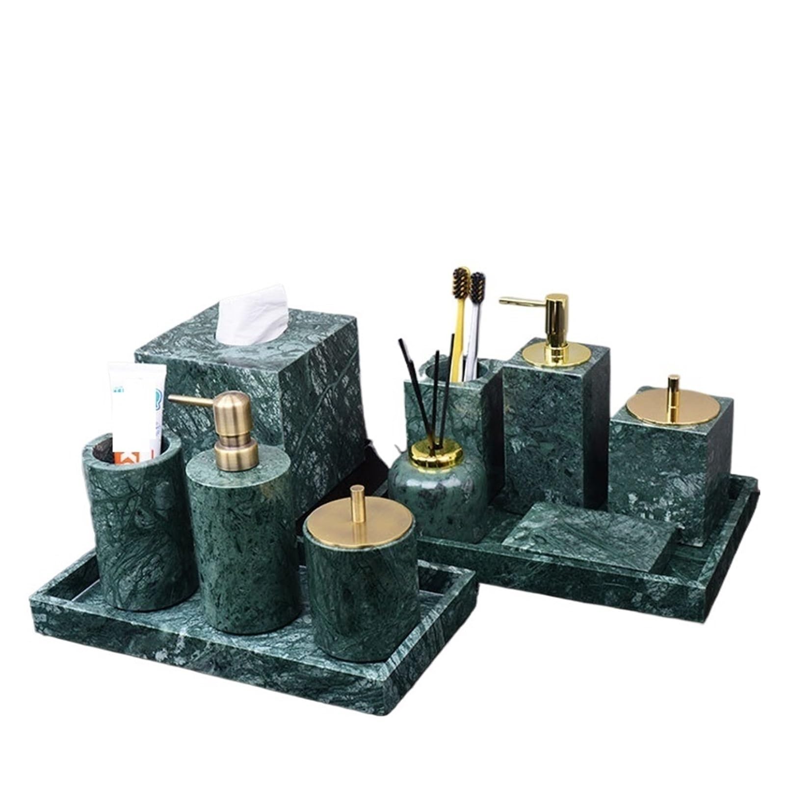 Set baño Juego de baño mármol Natural Verde Oscuro con Bandeja Lujo Clara, Soporte for Cepillo Dientes, Kit dispensador jabón(Soap Dish B)