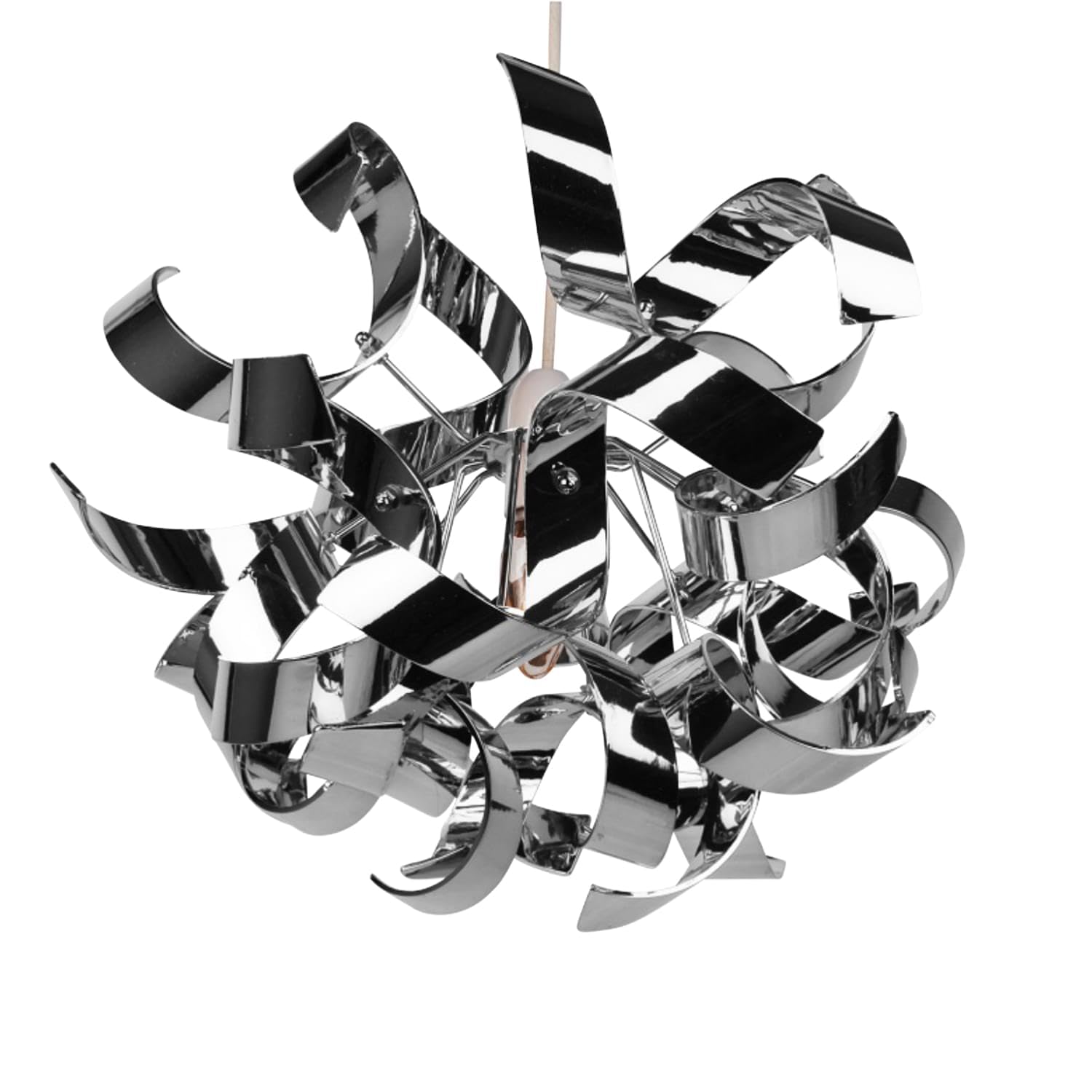 Easy Fit Chrome Ribbon Swirl Ceiling Shade - Metal/Acrylic - Silver