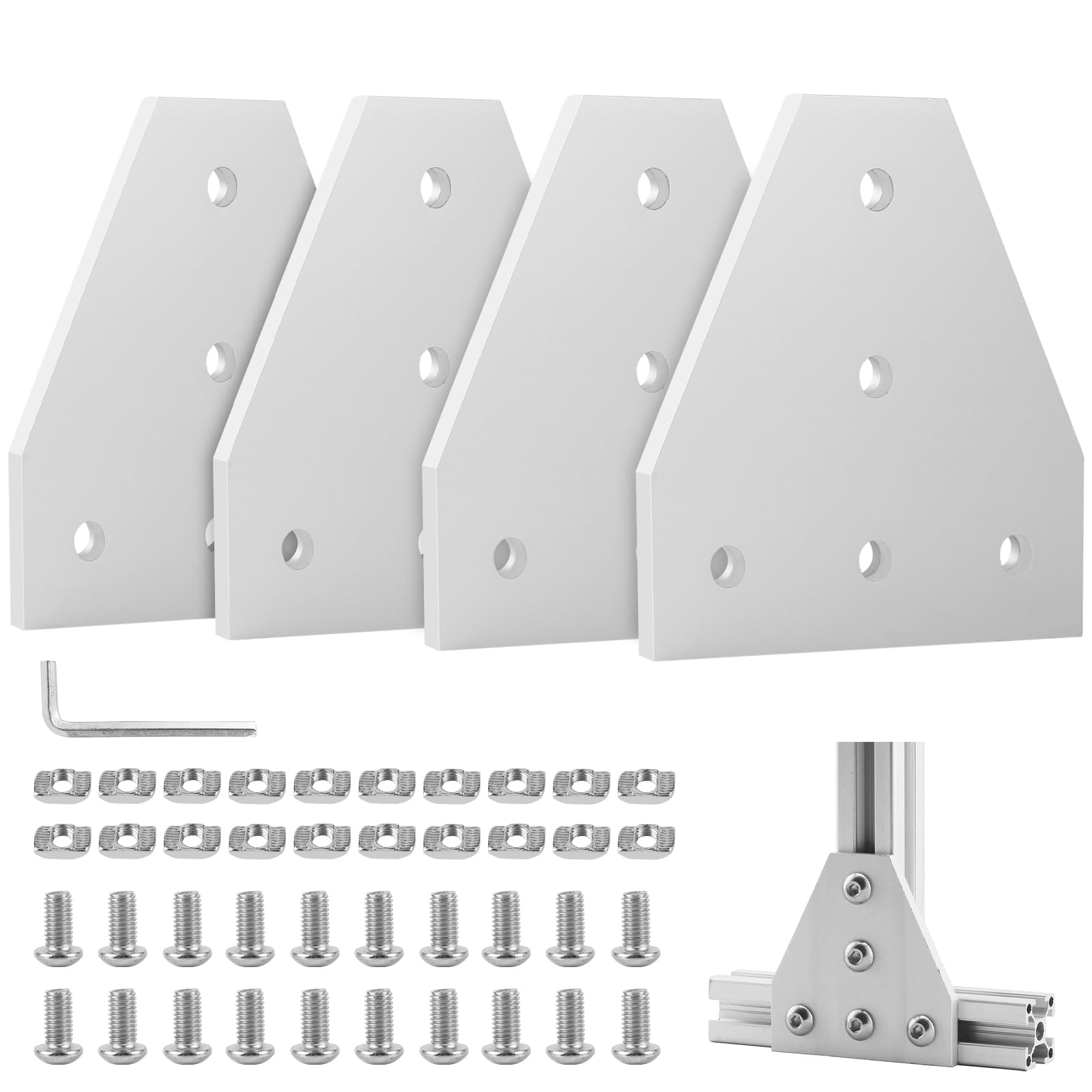 EXLECO 4Pcs Plaque de Connexion Profil en Aluminium 40 x 40 T Plaque de Jonction Extérieure, Supports D'angle, Plaque D'angle, Profilés Extérieur L Forme avec écrous vis clé pour 9mm Profilé Alu
