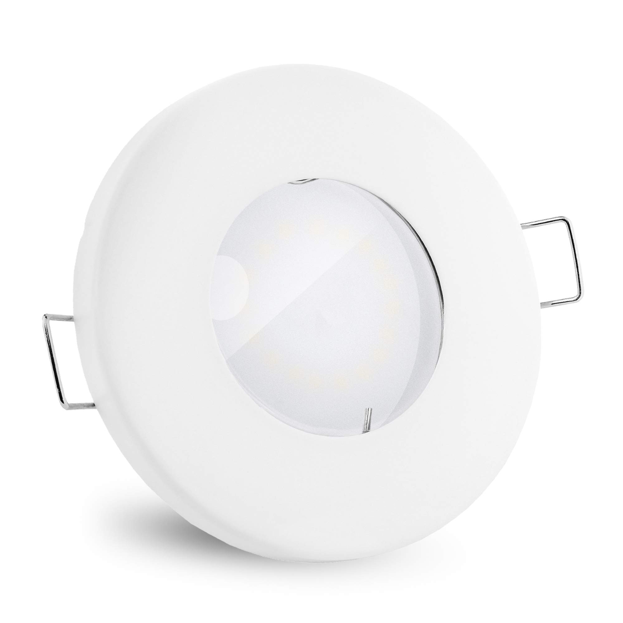 linovum 10 Stück fourSTEP Deckeneinbaustrahler LED Bad flach dimmen ohne Dimmer - LED GU10 5W warmweiß 230V - Spot weiß IP65