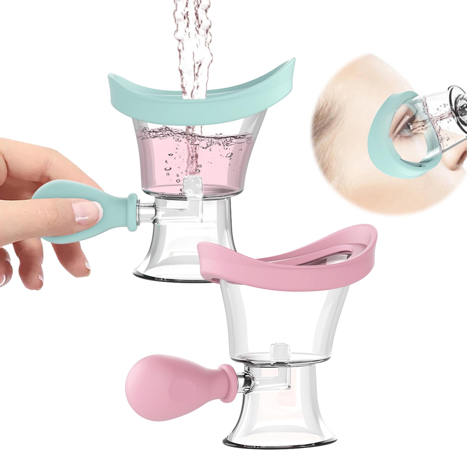 Lavaggio Oculare Portatile, 2 Pezzi Kit per il Lavaggio Degli Occhi, Tazza Manuale di Pulizia Degli Occhi, Tazza di Lavaggio Degli Occhi in Silicone, Bagno per il Lavaggio Degli Occhi (Blu, Rosa)