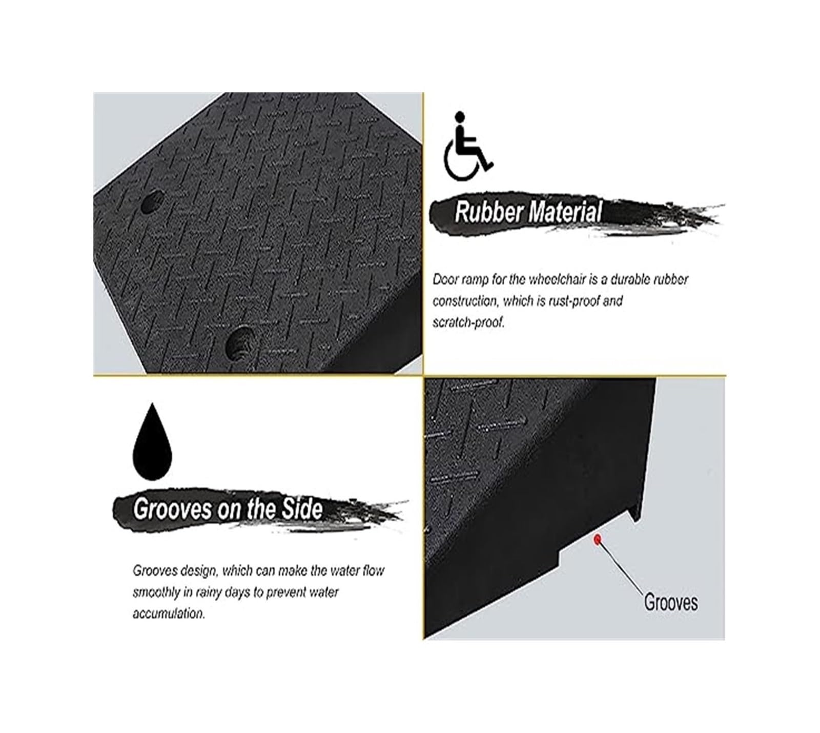 Driveway Curb for Ramps, Rubber Curb Ramps for Doorways,5-25Cm Rise Portable Non-Skid Rubber Ramp,Curb Ramp for Sidewalk Truck Scooter (50X80X12Cm) ()